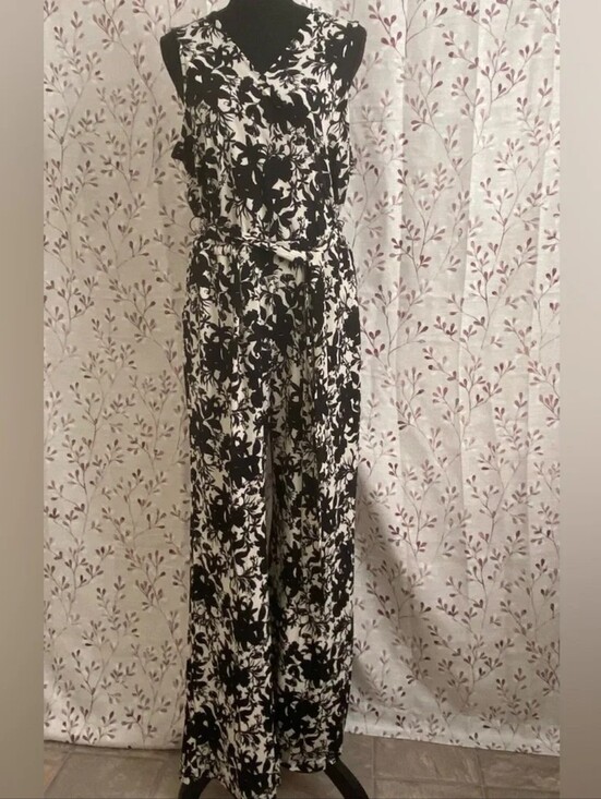 INC International Concepts Pants - INC International Concepts Black and White Floral Jumpsuit. Slimming.